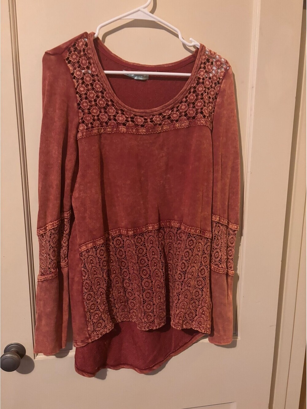 Maurices rust embroidered long sleeve blouse Large